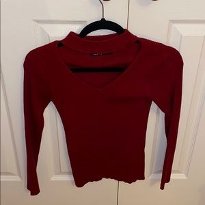 Red long sleeve cut off sweater